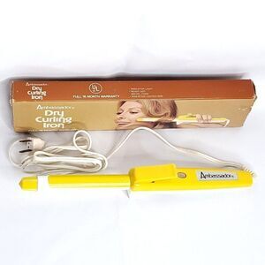 Vintage Ambassador Drying Curling Iron Yellow White Barrel 3/4"